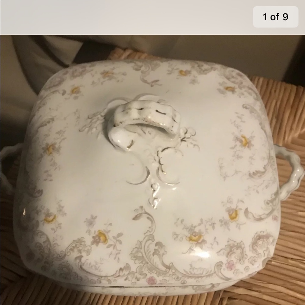 Henry Alcock Semi Porcelain Soup Tureen with Cover Tan  Floral Gold Trim England